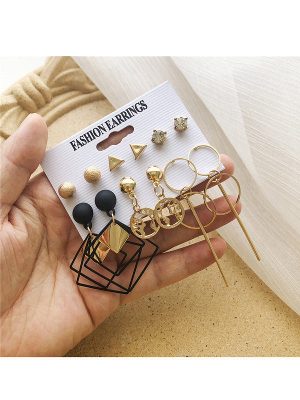 Combo of 12 Pair Elegant Gold Plated Studs and Hoop Earrings