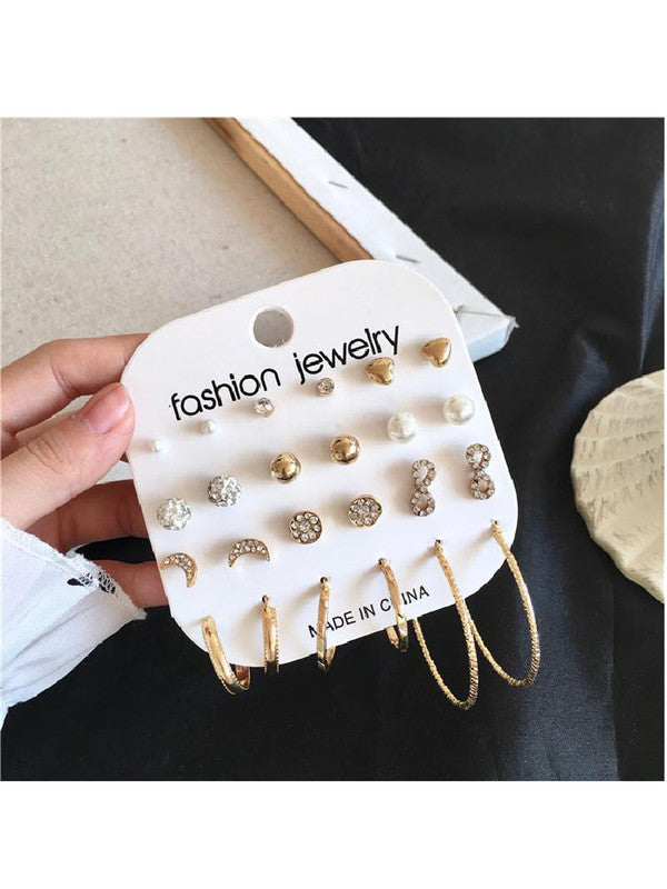 Combo of 18 Pair Lavish Gold Plated Pearl Stone Studs and Hoop Earrings