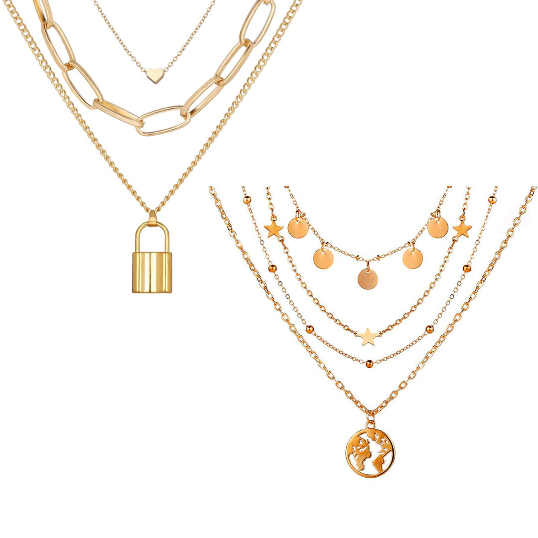 Pack Of Layered Star World And Heart Lock Pendant – Vembley