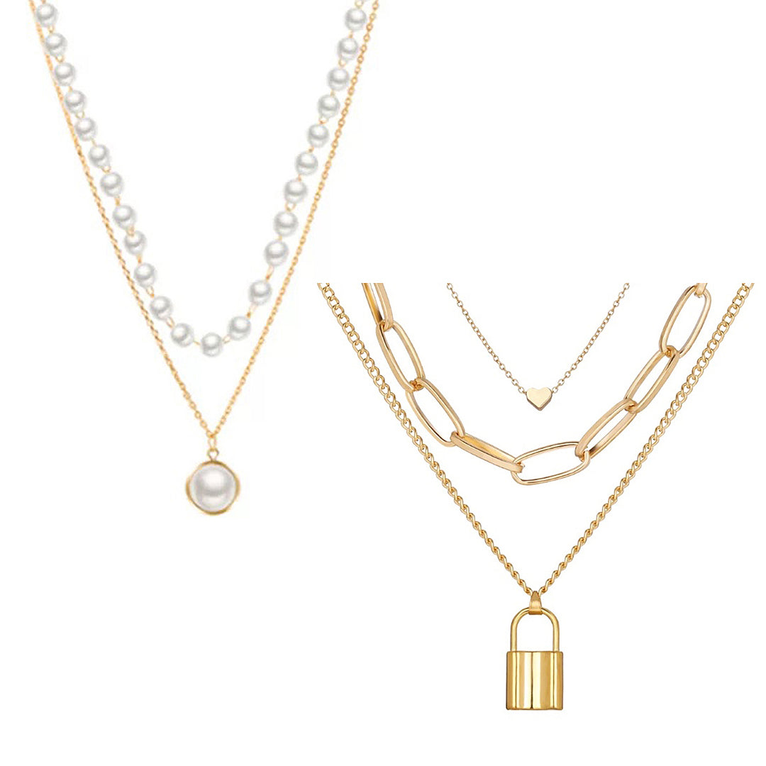 Pack Of Layered Pearl Heart And Lock Pendant – Vembley