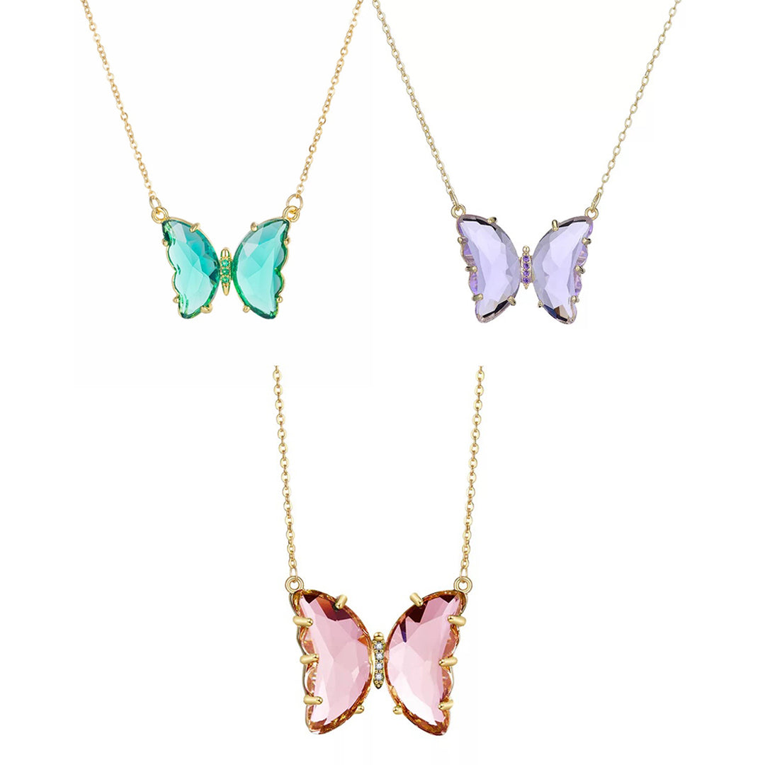 Pack of Purple Pink and Turquoise Blue Butterfly Pendant