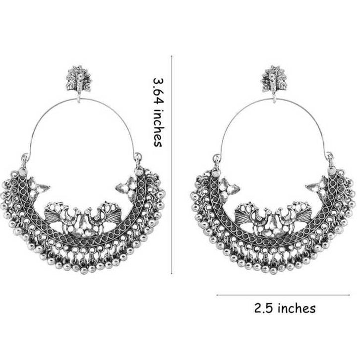 Beaded Silver Oxidised Hoop Chandbali Earrings