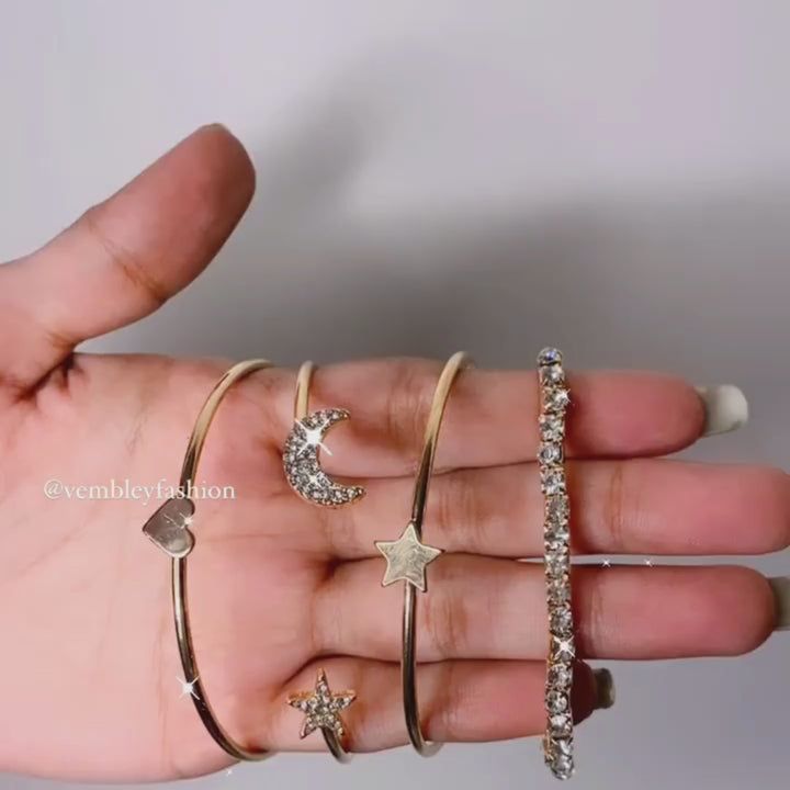 Studded Moon Star Heart Combo of 4 Charm Bracelets