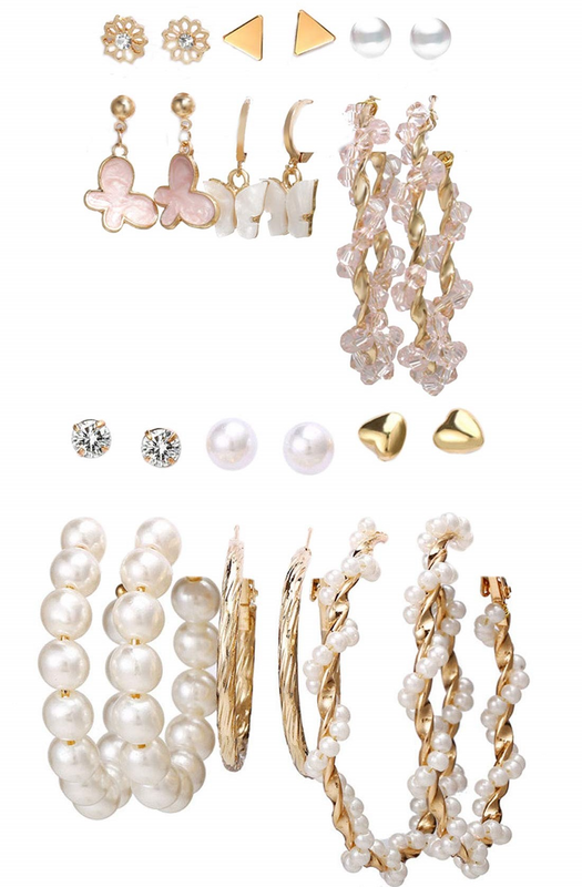 Combo Of 12 Pair Elegant Gold Plated Crystal Butterfly Studs and Hoops Earrings