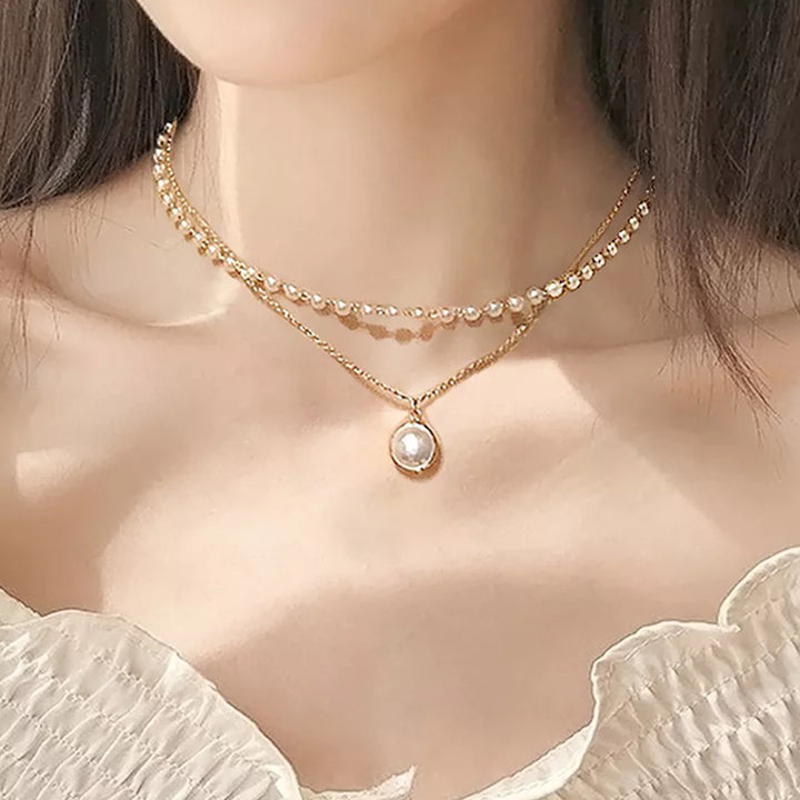 Vembley Elegant Butterfly Pearl Chain Drop Earrings And Necklace for Women