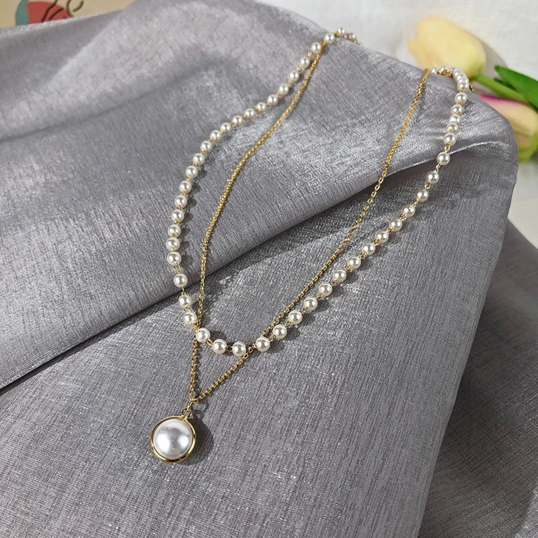 Vembley Elegant Butterfly Pearl Chain Drop Earrings And Necklace for Women