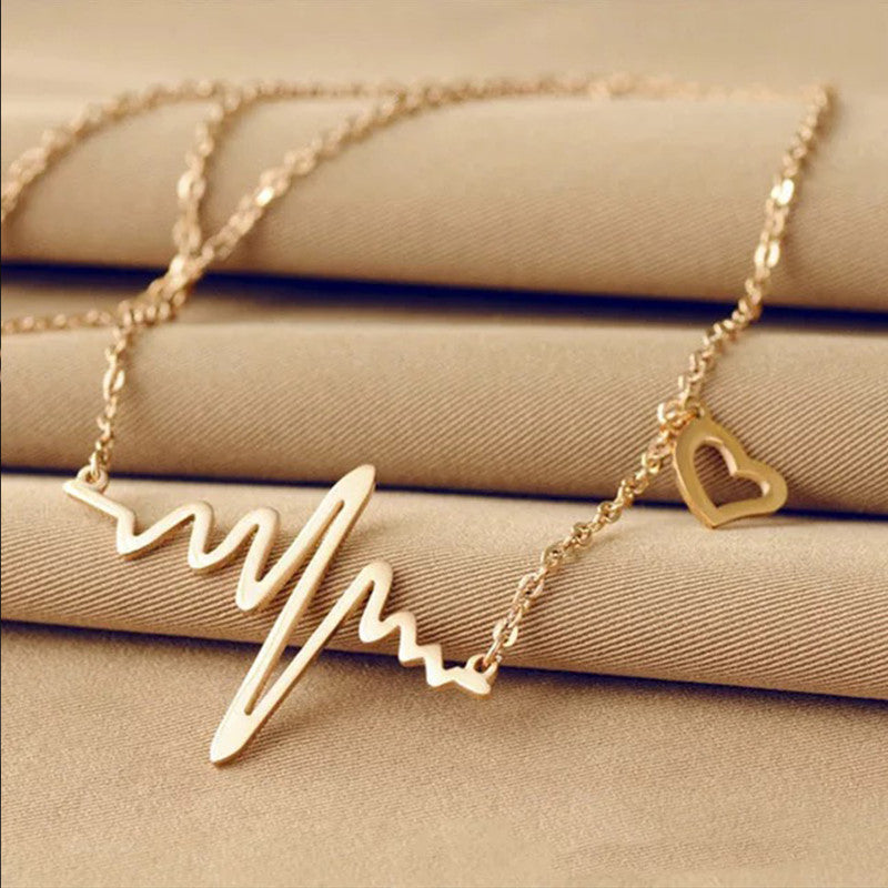  Pretty Gold Plated Heartbeat Pendant Necklace for Women and Girls