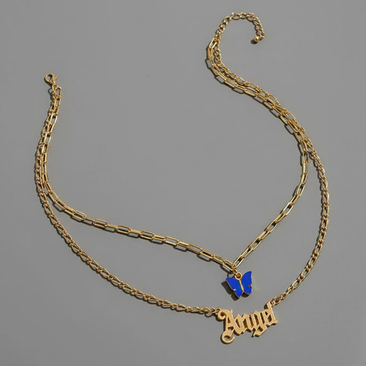 Layered Royal Blue Butterfly Angel Word Pendant