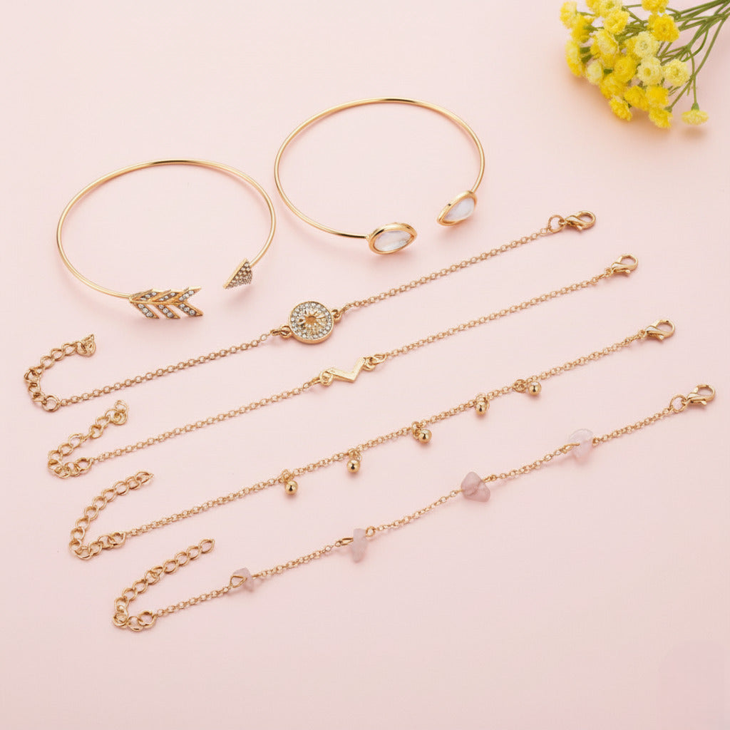 Combo of 6 Star Arrow Crystal Charm Bracelets