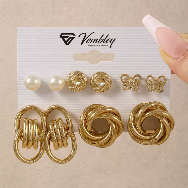 Vembley Elegant Gold Knot Pearl Butterfly Stud Earring Combo Set Women