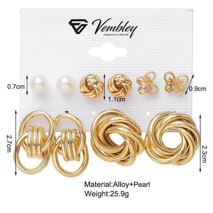 Vembley Elegant Gold Knot Pearl Butterfly Stud Earring Combo Set Women