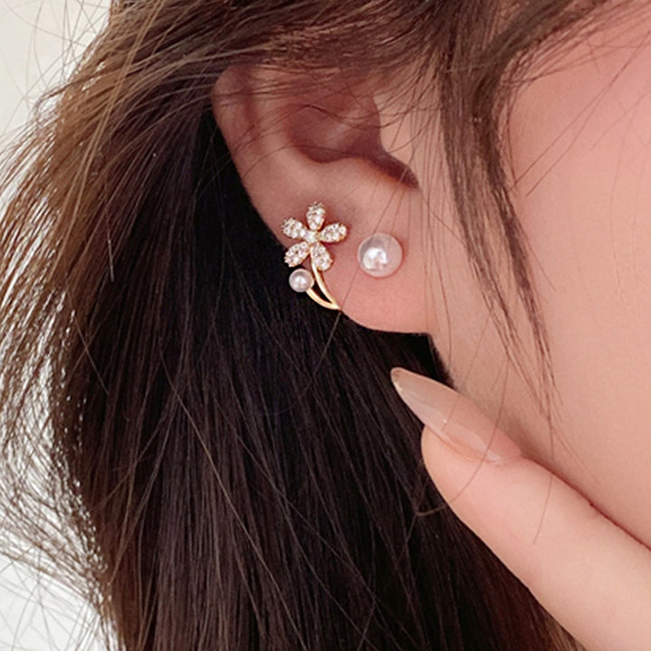 Vembley Elegant Daisy Pearl Ear Cuffs with Gold Finish for Trendy Daily and Party Wear