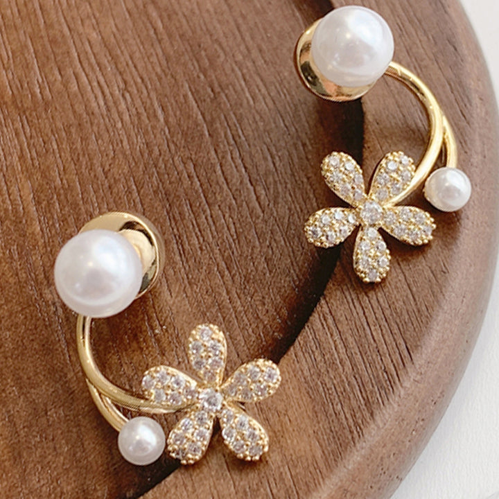 Vembley Elegant Daisy Pearl Ear Cuffs with Gold Finish for Trendy Daily and Party Wear