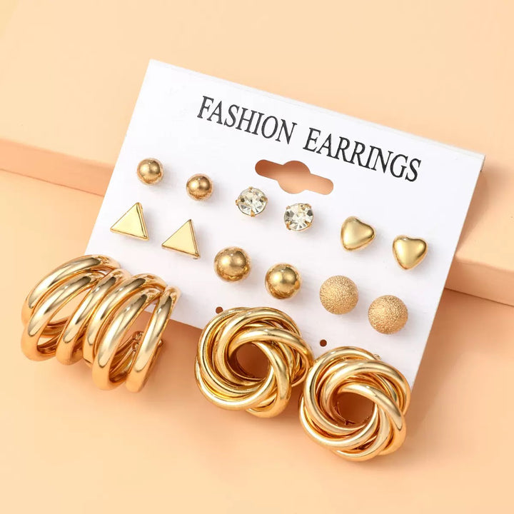 Vembley Golden Luxe Earring Set featuring chic studs, crystal accents, and bold hoops Earrings