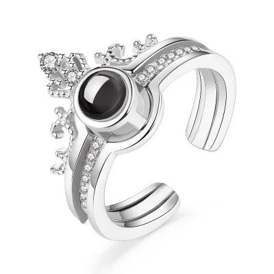 I Love You Ring 100 Languages Silver Plated Crown Ring