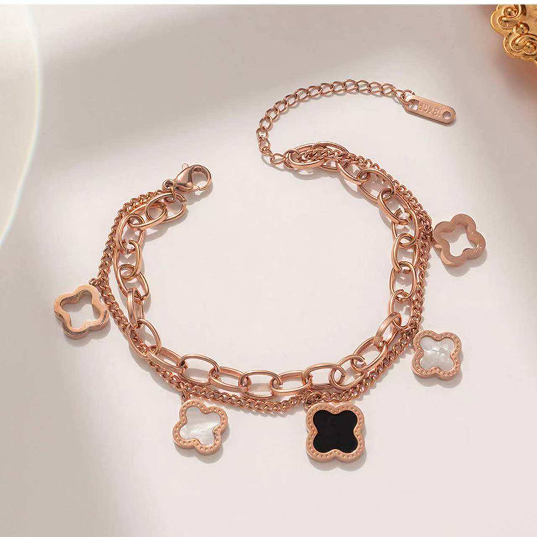 Vembley Luxury Rose Gold Clover Charm Bracelet for Elegant Everyday Fashion Statement