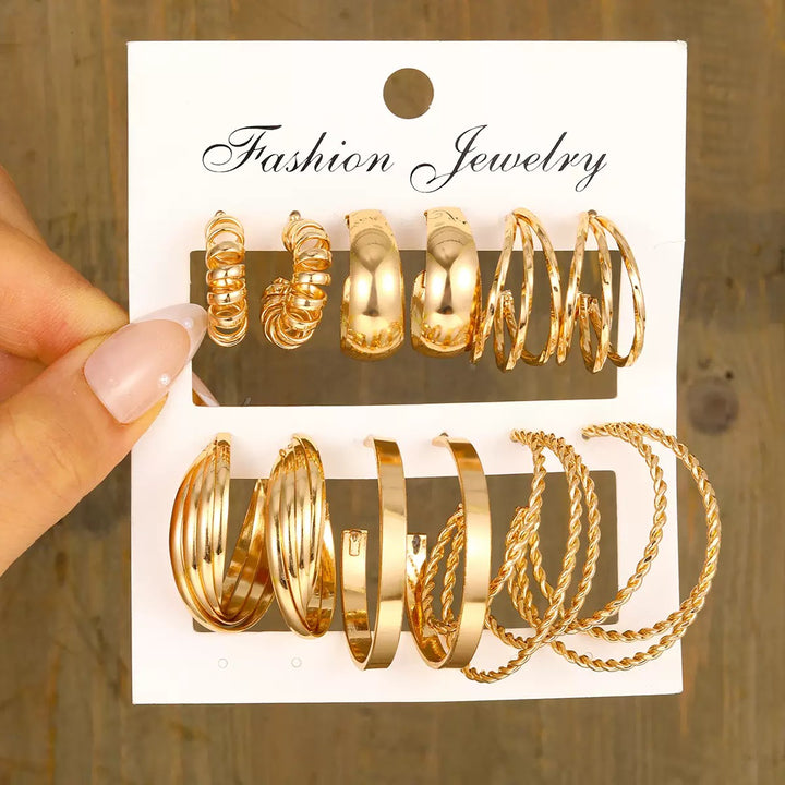 Vembley Trendy 6 Pair Gold-Plated Hoop Earring Combo Set for Women and Girls