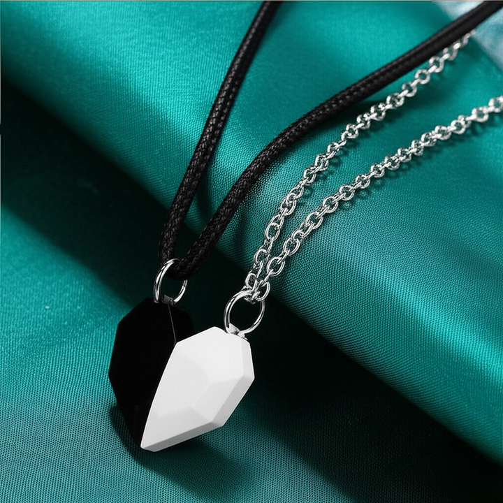 Black and White Magnetic Heart Couples Pendant