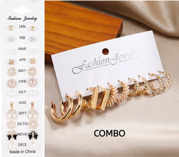 Vembley Combo of 17 Earrings Pair for girls earrings for kids metal studs Earrings