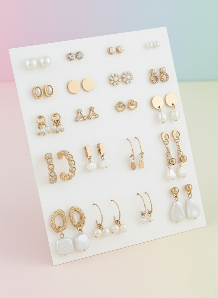 Vembley Elegant 20 Pair Gold Plated and Pearl Earring Combo Set for Women