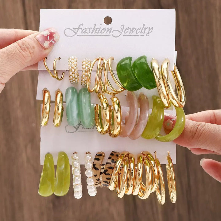 Vembley Trendy Multicolor Resin Gold Hoop Earrings Combo Set for Women