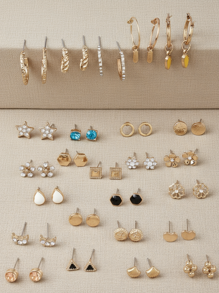 Vembley Trendy 25 Pair Gold Plated Hoop and Stud Earring Combo Set