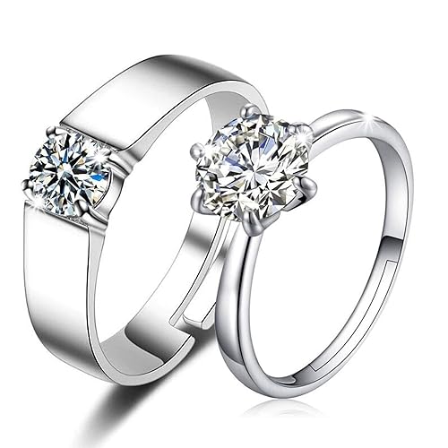 Combo of Silver Plated Stones Studded Adjustable Size Couple Ring Set