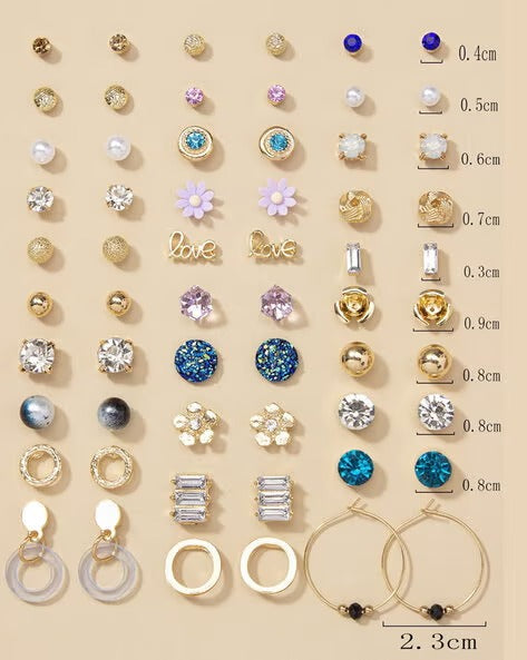 Vembley Elegant Multicolor 30 Pair Gold-Toned Stud & Hoop Earring Combo Set for Women & Girls