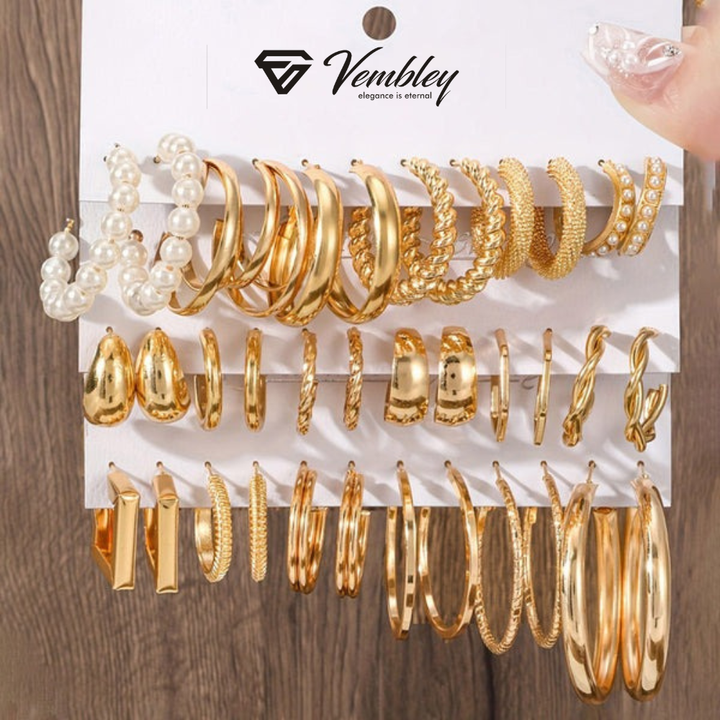 Vembley Combo Of 18 Pair Gold Hoop Pearl Designer Earrings Combo Set for Women