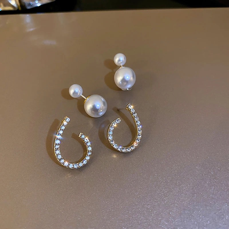 3 in 1 Drop Pearl Earrings C-Shaped Circle Dangle Earrings
