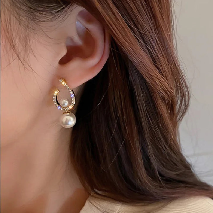 3 in 1 Drop Pearl Earrings C-Shaped Circle Dangle Earrings