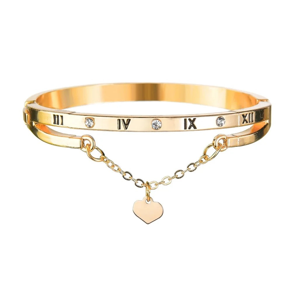 Roman Numerals Heart Charm Bracelet