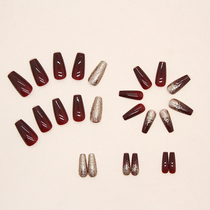 Vembley Set of 24 Artificial Reusable Nails in Half Red Half Golden Design With Glue