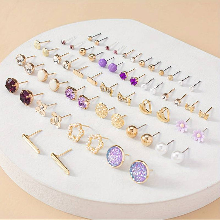 Vembley Gold Plated Multicolor Studs Combo Of 30 Quirky Pairs Of Earrings For Women And Girls