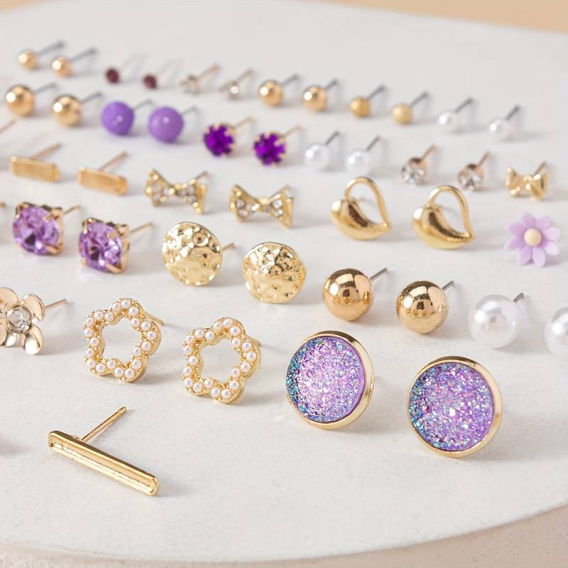 Vembley Gold Plated Multicolor Studs Combo Of 30 Quirky Pairs Of Earrings For Women And Girls