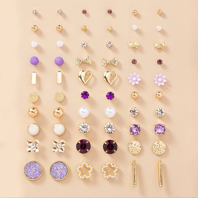 Vembley Gold Plated Multicolor Studs Combo Of 30 Quirky Pairs Of Earrings For Women And Girls