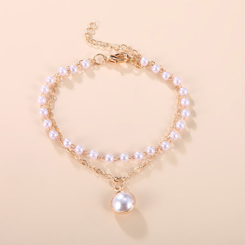 Vembley Trendy Gorgeous Pearl Gold Plated Double Layer Bracelet For Women And Girls