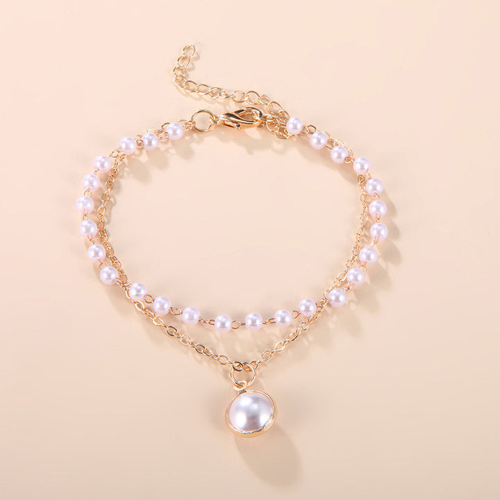 Vembley Trendy Gorgeous Pearl Gold Plated Double Layer Bracelet For Women And Girls