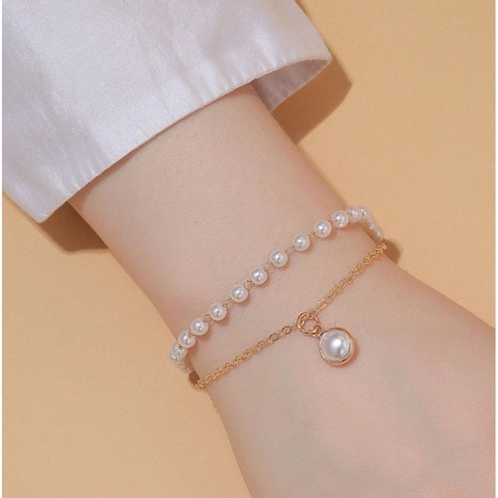 Vembley Trendy Gorgeous Pearl Gold Plated Double Layer Bracelet For Women And Girls