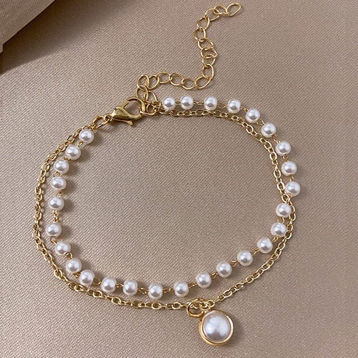 Vembley Trendy Gorgeous Pearl Gold Plated Double Layer Bracelet For Women And Girls