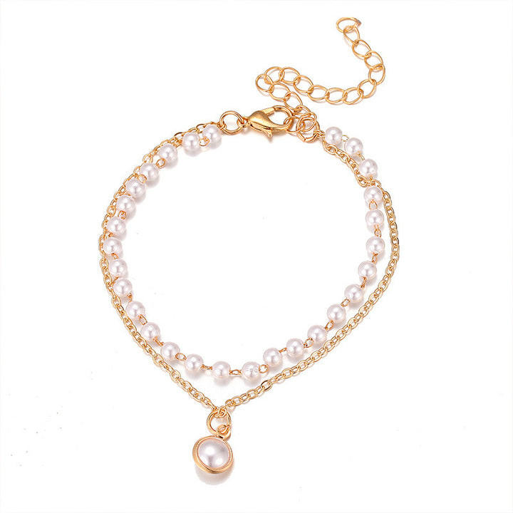 Vembley Trendy Gorgeous Pearl Gold Plated Double Layer Bracelet For Women And Girls