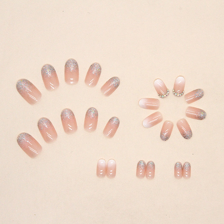 Vembley Set of 24 Artificial Reusable Nails in Pink with crushed glitter tips with glue