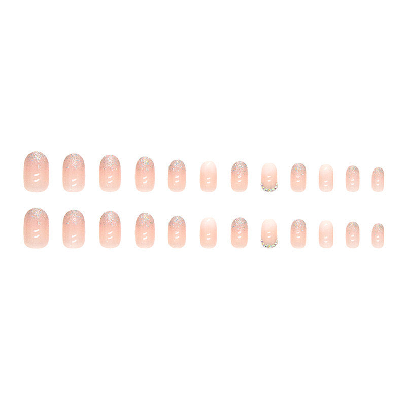 Vembley Set of 24 Artificial Reusable Nails in Pink with crushed glitter tips with glue