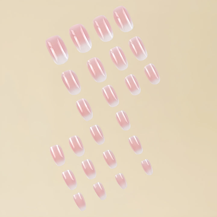 Short Length OvalVembley Shaped Gradient Pink Artificial Reusable Nails Press On Nails with Glue Stickers - 24pcs/Set