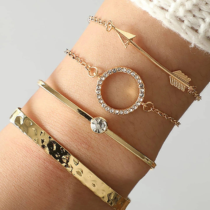 Vembley Gold Toned Gold Plated Set of 4 Contemporary Stackable Bracelet Set For Women and Girls