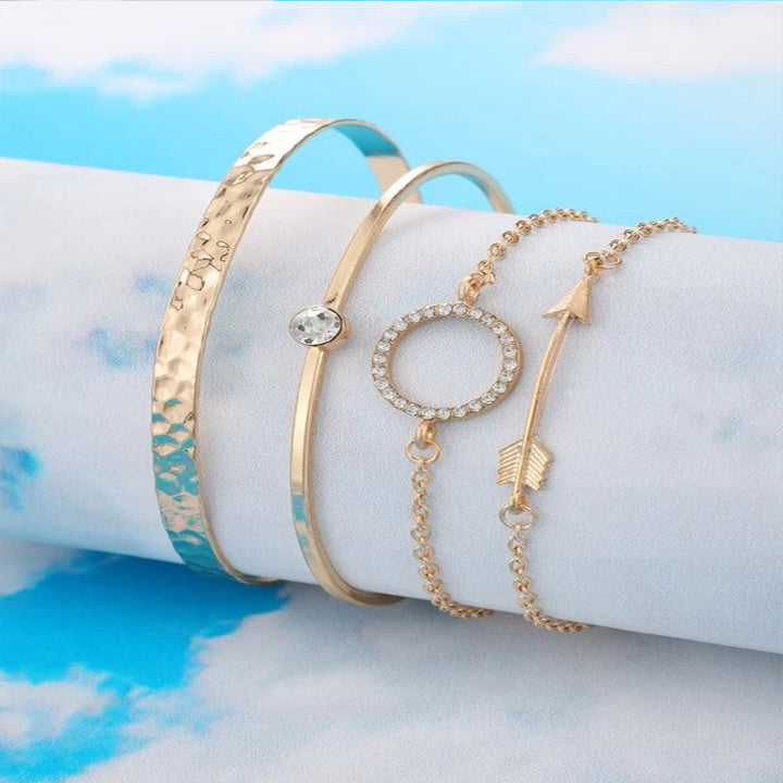 Vembley Gold Toned Gold Plated Set of 4 Contemporary Stackable Bracelet Set For Women and Girls