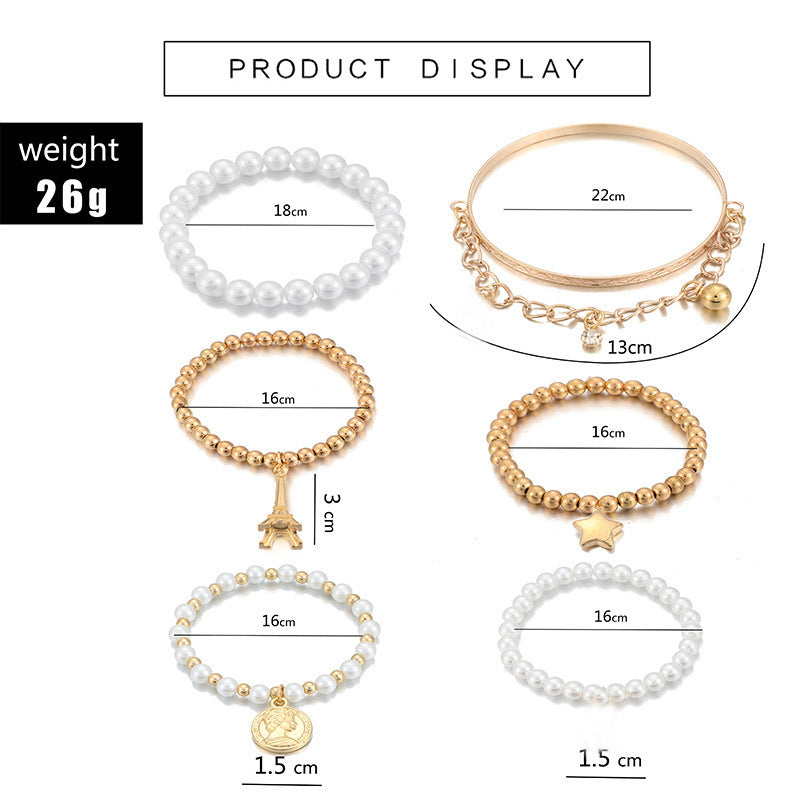Vembley Gold Plated Pearl Studded Multistrand Korean Bracelet For Women and Girls