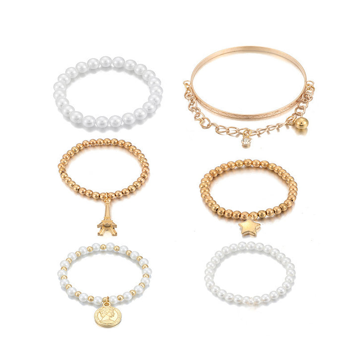 Vembley Gold Plated Pearl Studded Multistrand Korean Bracelet For Women and Girls