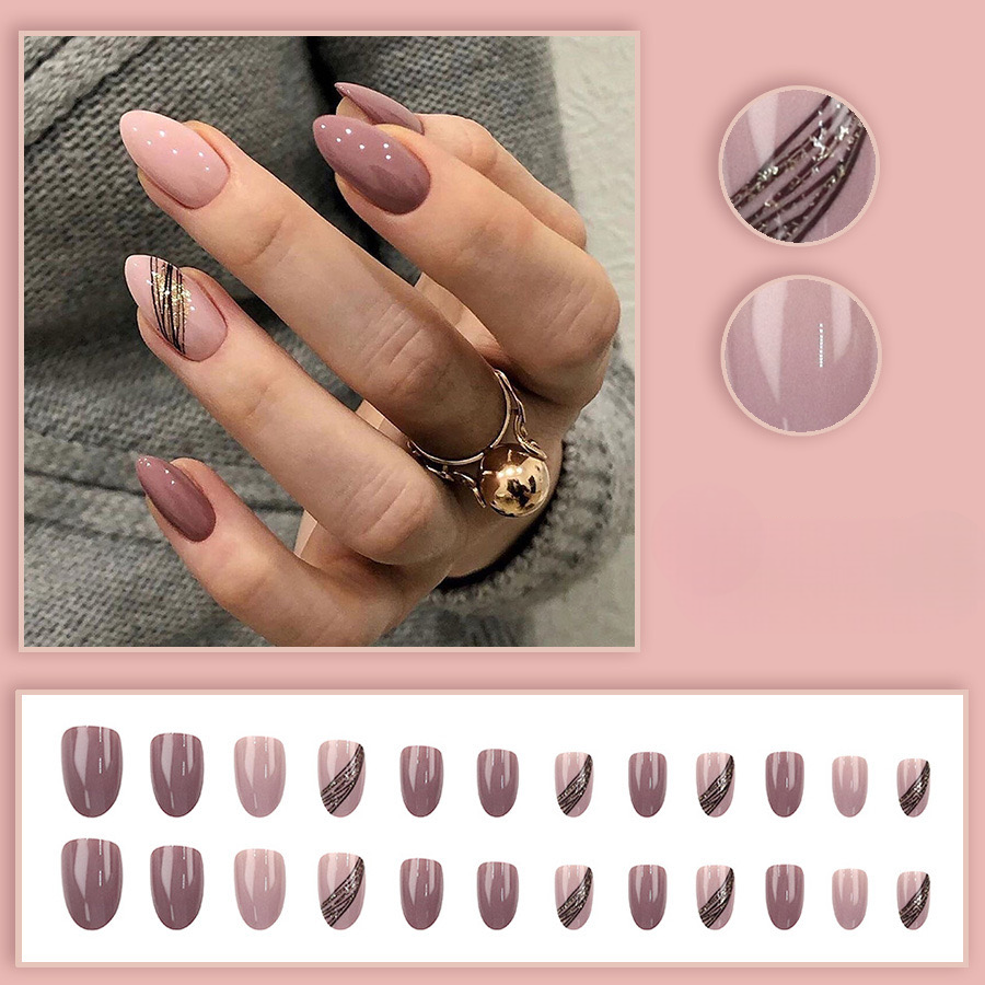 Vembley 24 Pcs Reusable Artificial Pink And Black Trending Press On Nails Fake Nails With Sticker And Glue