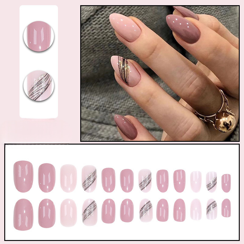 Vembley 24 Pcs Reusable Artificial Pink And Black Trending Press On Nails Fake Nails With Sticker And Glue
